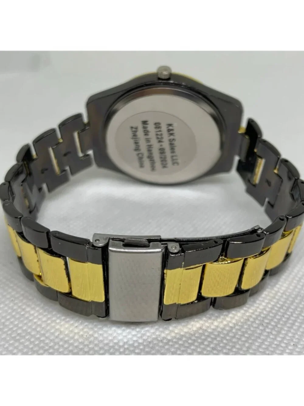 Bling gold black tone men watch 40mm quartz analog rhinestones black running